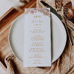 Boho Tropical Botanical | Menü für Hochzeiten Menükarte<br><div class="desc">Diese bohische tropische botanische | Hochzeitsmenü ist perfekt für Ihre elegante rustikale Blumen, Grün, Pfirsich, Rose Gold Hochzeit. Das Design besticht durch einen goldenen Rahmen oder ein Bouquet mit modernen, rosafarbenen Pampasgras, einfachem Salbei, Elfenbein, Champagner-Palmenblättern und klassischem Strandgrün. Die Blume können rosa Rose und Orchideen enthalten. Das Design ist ideal...</div>