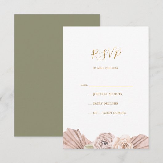 Boho Tropical Botanical | Olive Green RSVP Card Karte (Vorne/Hinten)