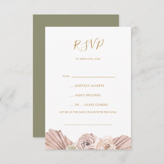 Boho Tropical Botanical | Olive Green Song Request RSVP Karte (Vorne/Hinten)