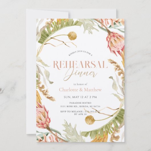 Boho Tropical Botanical Probe Dinner Einladung (Vorderseite)