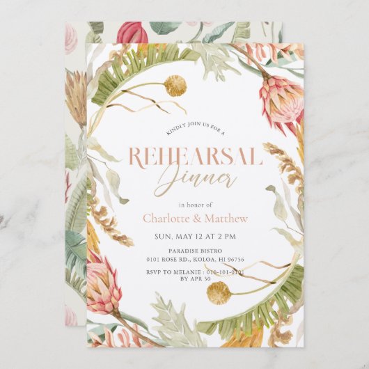 Boho Tropical Botanical Probe Dinner Einladung (Vorne/Hinten)