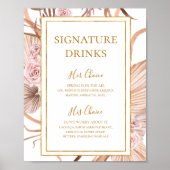 Boho Tropical Botanical | Unterschrift Drinks Poster (Vorne)