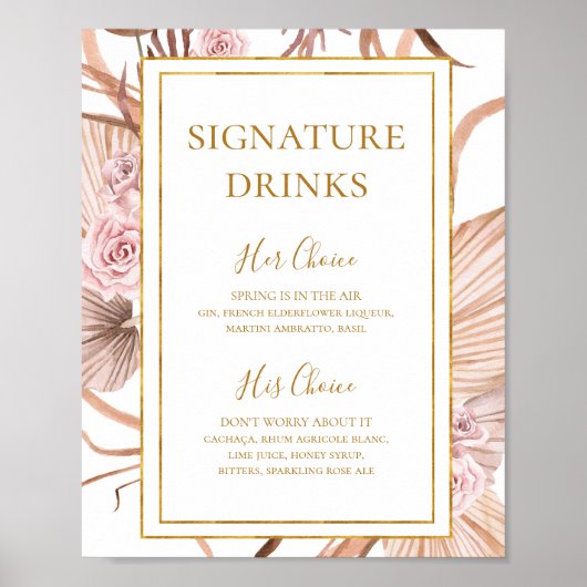 Boho Tropical Botanical | Unterschrift Drinks Poster (Vorne)