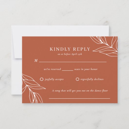 Boho Tropical Burnt Orange Wedding RSVP Card Karte (Vorderseite)