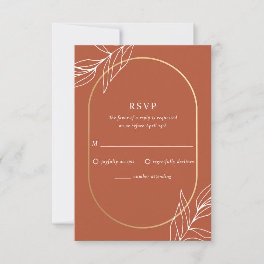 Boho Tropical Burnt Rust Wedding RSVP Card Karte (Vorderseite)