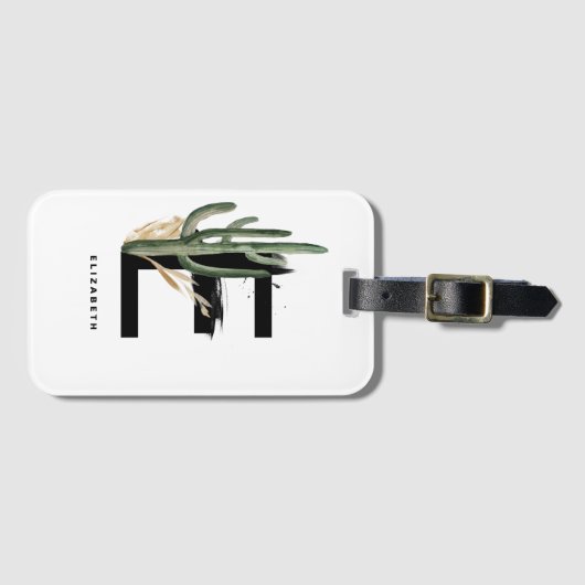 Boho Tropical Cactus Letter E Monogram Bridesmaid Gepäckanhänger (Vorderseite (Horizontal))