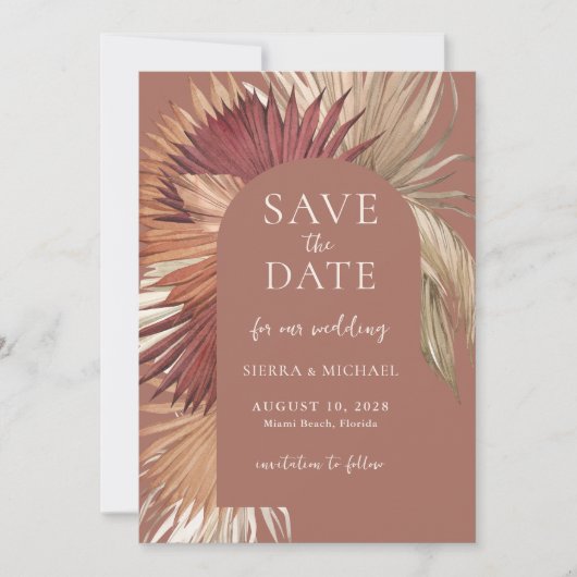 Boho Tropical Fan Palms Hochzeit speichern Sie das Save The Date (Vorderseite)