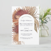 Boho Tropical Fan Palms Retirement Party Einladung (Stehend Vorderseite)