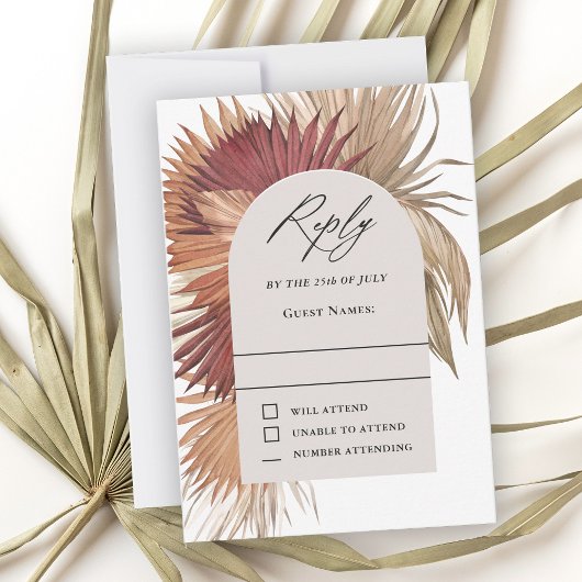 Boho Tropical Fan Palms Wedding RSVP Karte