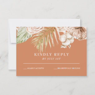 Boho Tropical Floral and palm terracotta wedding R RSVP Karte