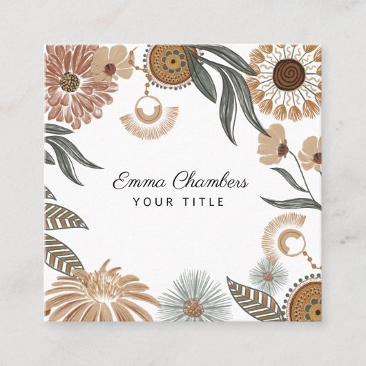 Boho Tropical Floral Business Card Quadratische Visitenkarte (Vorderseite)