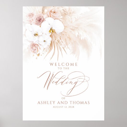 Boho Tropical Floral Elegant Wedding Welcome Sign Poster (Vorne)