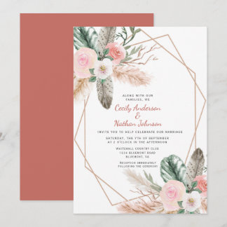 Boho Tropical Floral Feathers Pampas Grass Einladung