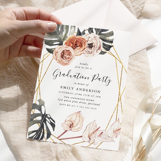 Boho Tropical Floral Frame Graduation Party Einladung