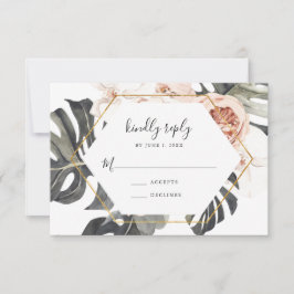 Boho Tropical Floral Gold Frame Wedding RSVP Card