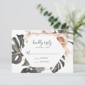 Boho Tropical Floral Gold Frame Wedding RSVP Card Karte (Stehend Vorderseite)