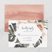 Boho Tropical Floral Gold Frame Wedding RSVP Card Karte (Vorne/Hinten)