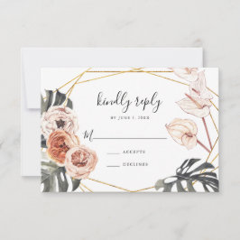 Boho Tropical Floral Gold Frame Wedding RSVP Card Karte
