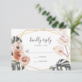 Boho Tropical Floral Gold Frame Wedding RSVP Card Karte (Stehend Vorderseite)