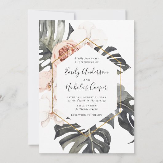 Boho Tropical Floral | Hochzeit Einladung (Vorderseite)