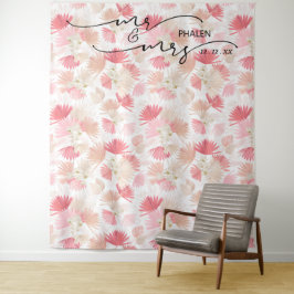 Boho Tropical Floral Mr. und Mrs. Wedding Foto Wandteppich