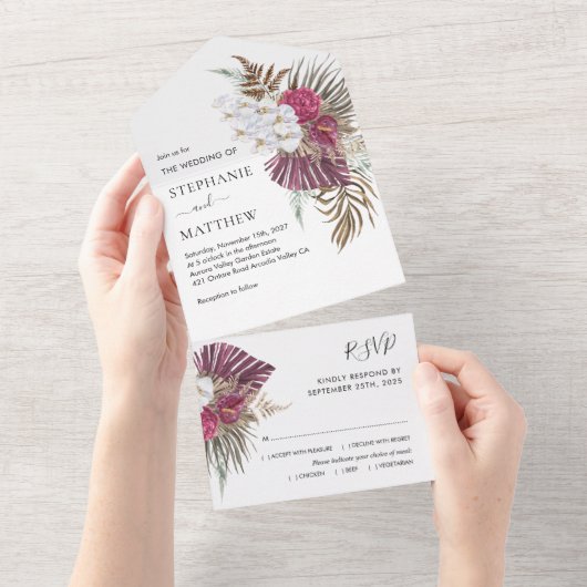 Boho Tropical Floral Orchid Wedding All In One Einladung (Abreißen)