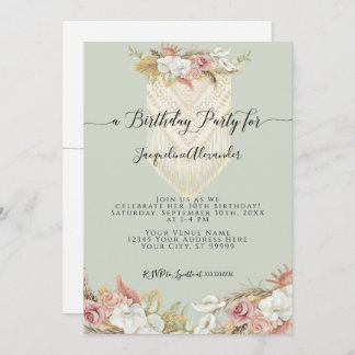 Boho Tropical Floral Pampas Grass Birthday Party Einladung