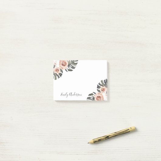 Boho Tropical Floral Personalisiert Post-it Klebezettel (Auf Schreibtisch)