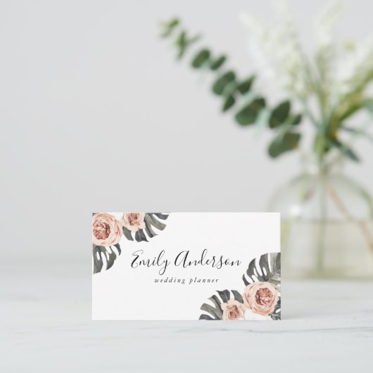 Boho Tropical Floral Visitenkarte (Stehend Vorderseite)
