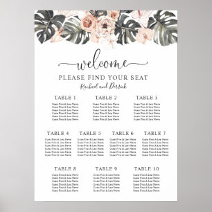 Boho Tropical Floral Wedding Chart Poster