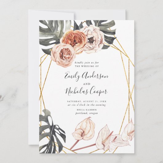 Boho Tropical Floral Wedding Einladung (Vorderseite)