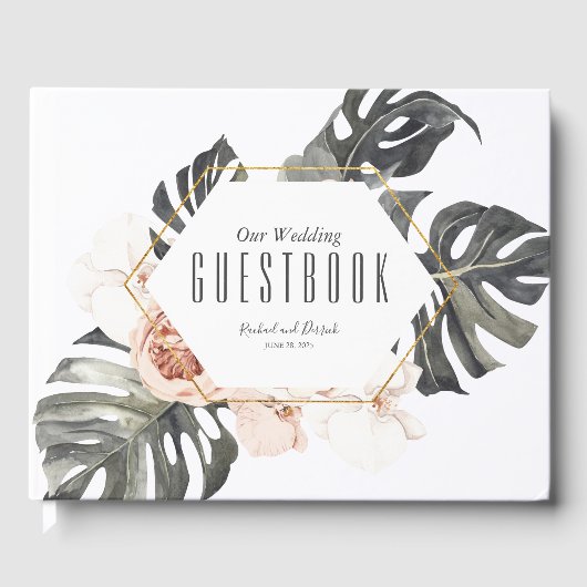 Boho Tropical Floral Wedding Guest Book Gästebuch (Vorderseite)