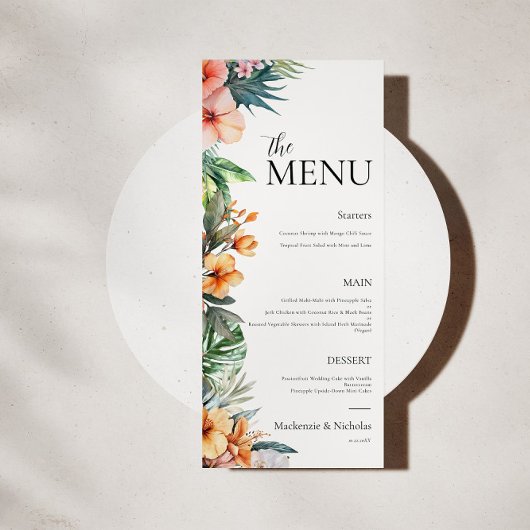 Boho Tropical Floral Wedding Menu Menükarte