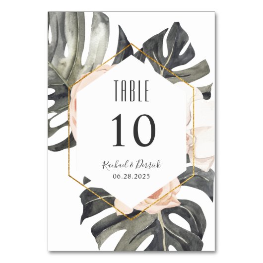 Boho Tropical Floral Wedding oder Banquet Tischnummer (Rückseite)