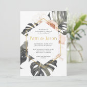 Boho Tropical Floral with Geometric Frame Wedding Einladung (Stehend Vorderseite)
