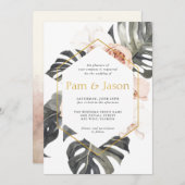 Boho Tropical Floral with Geometric Frame Wedding Einladung (Vorne/Hinten)
