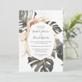 Boho Tropical Floral with Geometric Frame Wedding Einladung (Stehend Vorderseite)