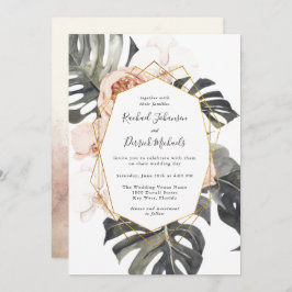 Boho Tropical Floral with Geometric Frame Wedding Einladung