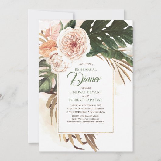 Boho Tropical Floral Wüste Probe Dinner Einladung (Vorderseite)
