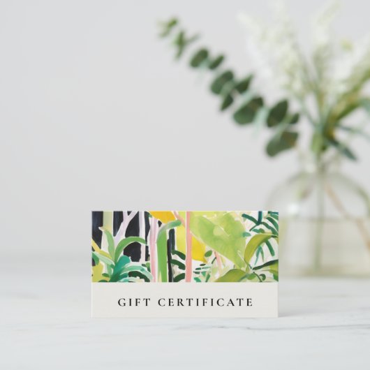 Boho Tropical Foliage Botanical Gift Certificate Visitenkarte (Stehend Vorderseite)