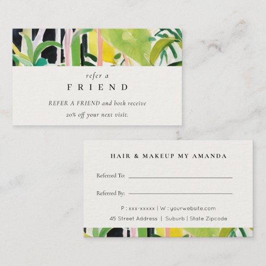 Boho Tropical Foliage Botanical Refer A Friend Visitenkarte (Vorne/Hinten)