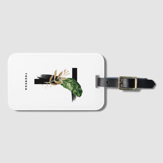 Boho Tropical Foliage Letter T Monogram Bridesmaid Gepäckanhänger (Vorderseite (Horizontal))