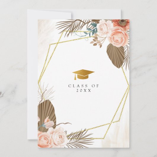 Boho Tropical Gold Foil Tassel Abschluss Einladung (Rückseite)