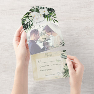 Boho Tropical Green Modernes Sand Foto CUSTOM All In One Einladung