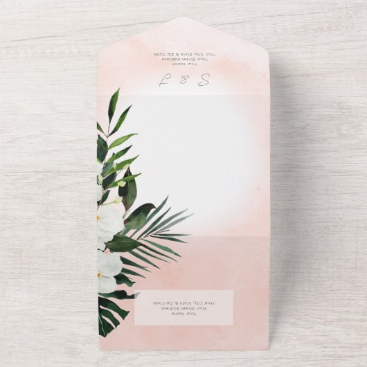 Boho Tropical Greenerenery Modernes Rosa Rosa Rosa All In One Einladung (Außenbereich)