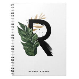 Boho Tropical Greenery Letter R Monogram Notizblock