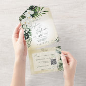 Boho Tropical Greenery Modern Sand QR All In One Einladung (Abreißen)