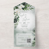 Boho Tropical Greenery Moderner Grüner QR-Code All In One Einladung (Innen Boden)