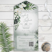 Boho Tropical Greenery Moderner Grüner QR-Code All In One Einladung