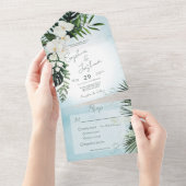 Boho Tropical Greenery Modernes Aqua Dinner All In One Einladung (Abreißen)